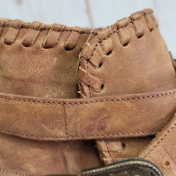 Dingo Western Boho 90's Leather Buckle Ankle Cowgirl Heeled Booties Brown 7M - Picture 9 of 16